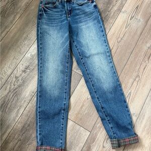 Judy Blue Classic Boyfriend Fit Jeans with Plaid Cuffs